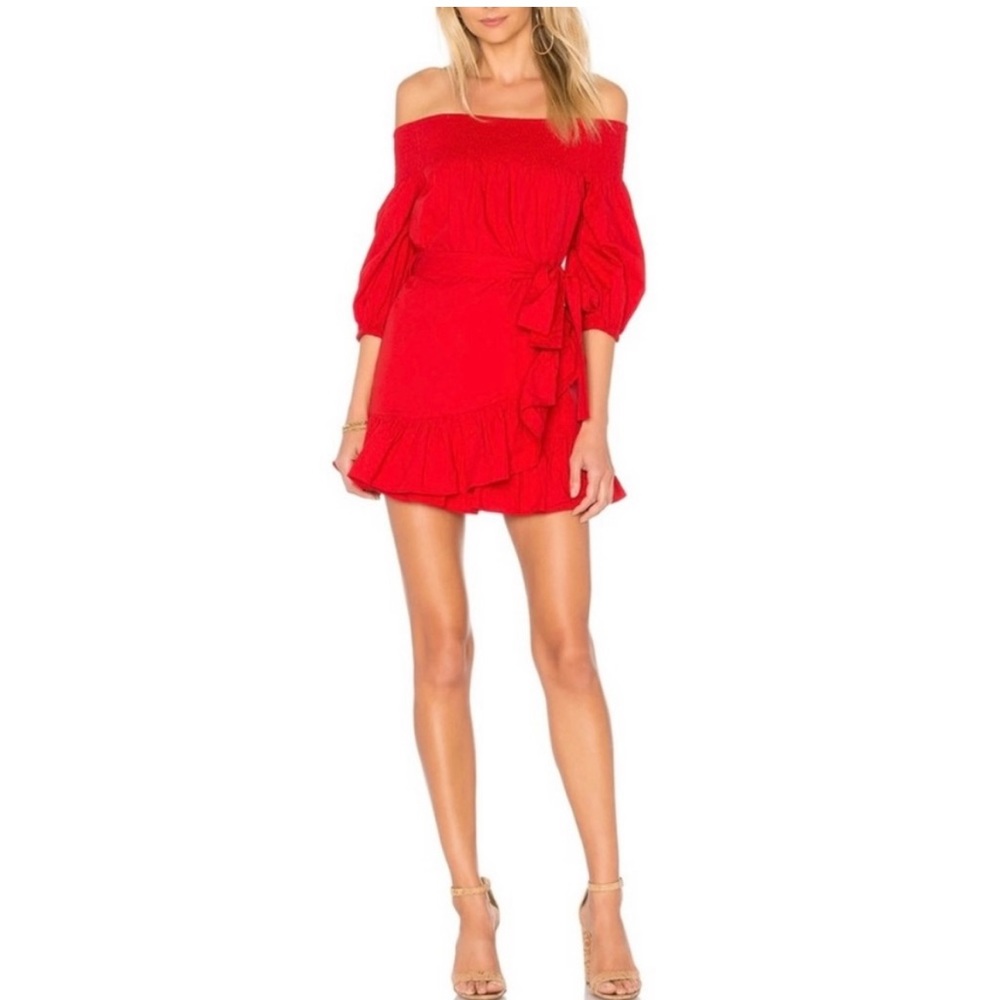 Tularosa red `Maida’ Off  Shoulder Ruffle Sz Large.